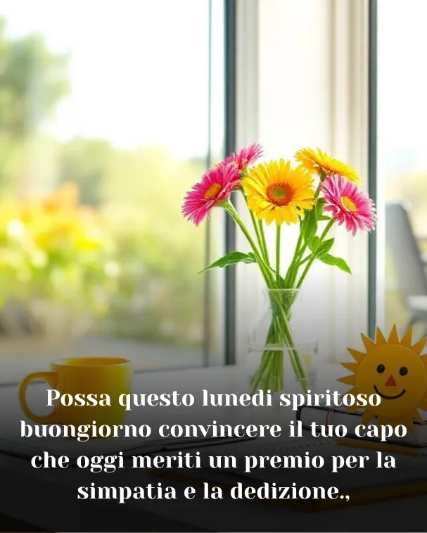 Possa questo lunedi spiritoso buongiorno convincere il tuo capo che oggi meriti un premio per la simpatia e la dedizione.,