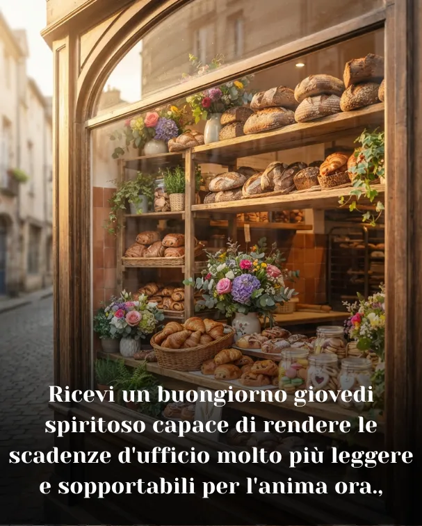 Ricevi un buongiorno giovedi spiritoso capace di rendere le scadenze d'ufficio molto più leggere e sopportabili per l'anima ora.,