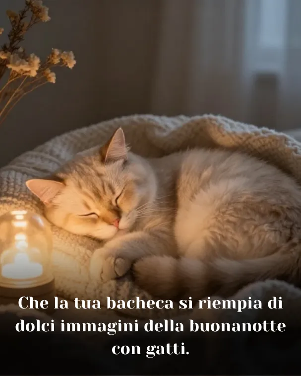 Che la tua bacheca si riempia di dolci immagini della buonanotte con gatti