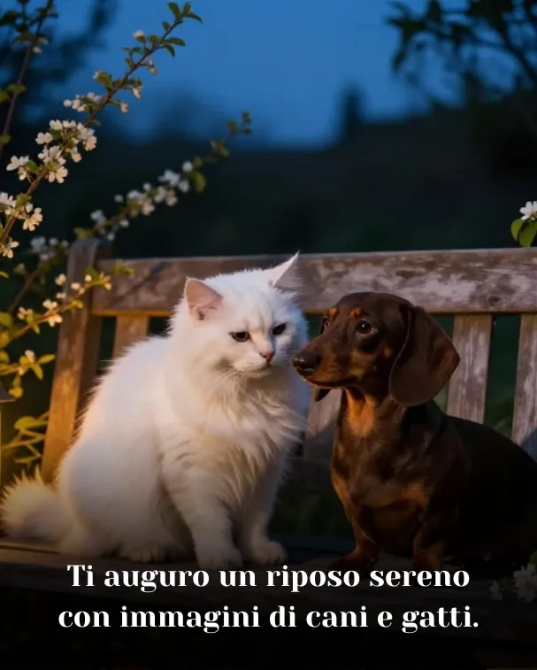 Ti auguro un riposo sereno con immagini di cani e gatti