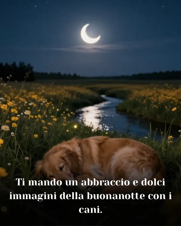 Ti mando un abbraccio e dolci immagini della buonanotte con i cani